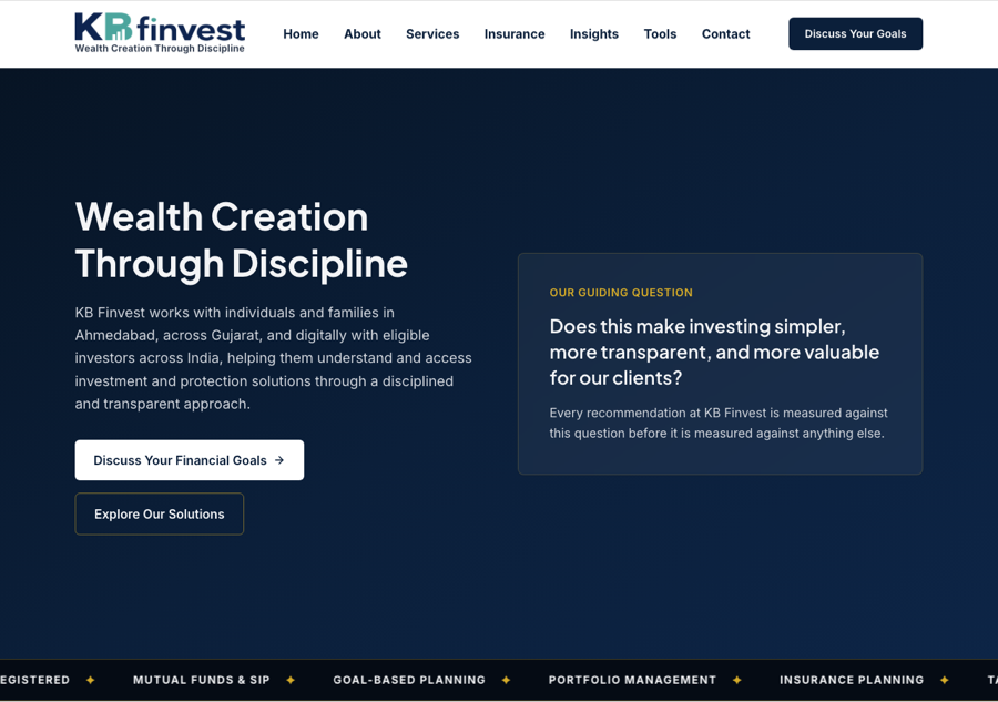Screenshot of the KB Finvest website homepage
