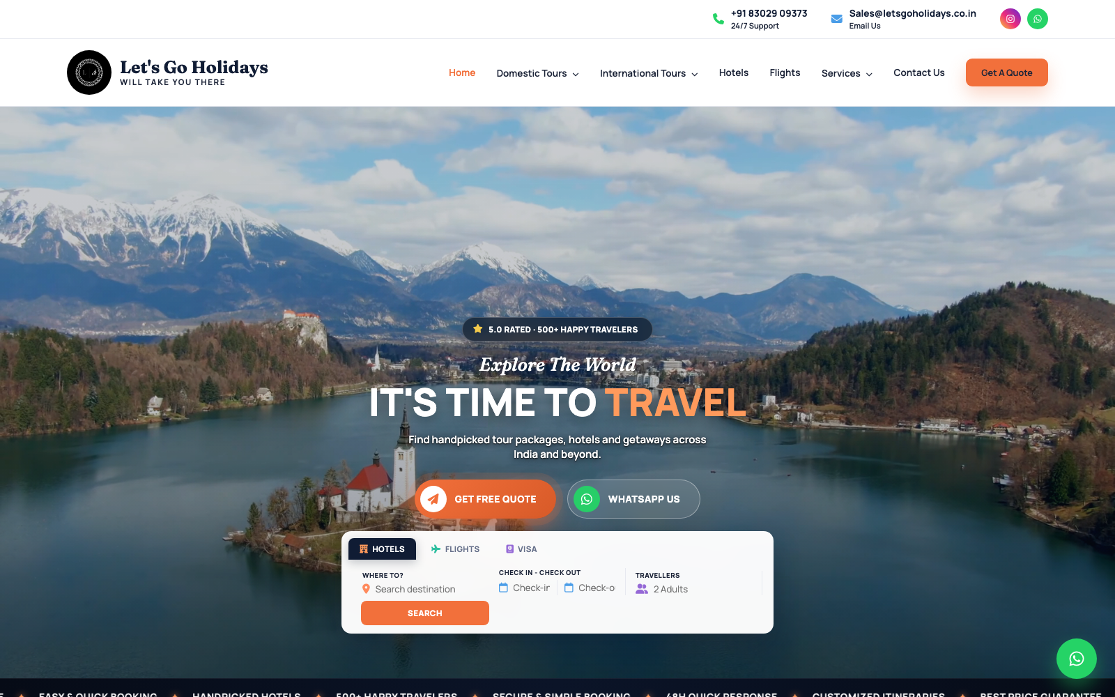 Screenshot of the Let's Go Holidays website homepage